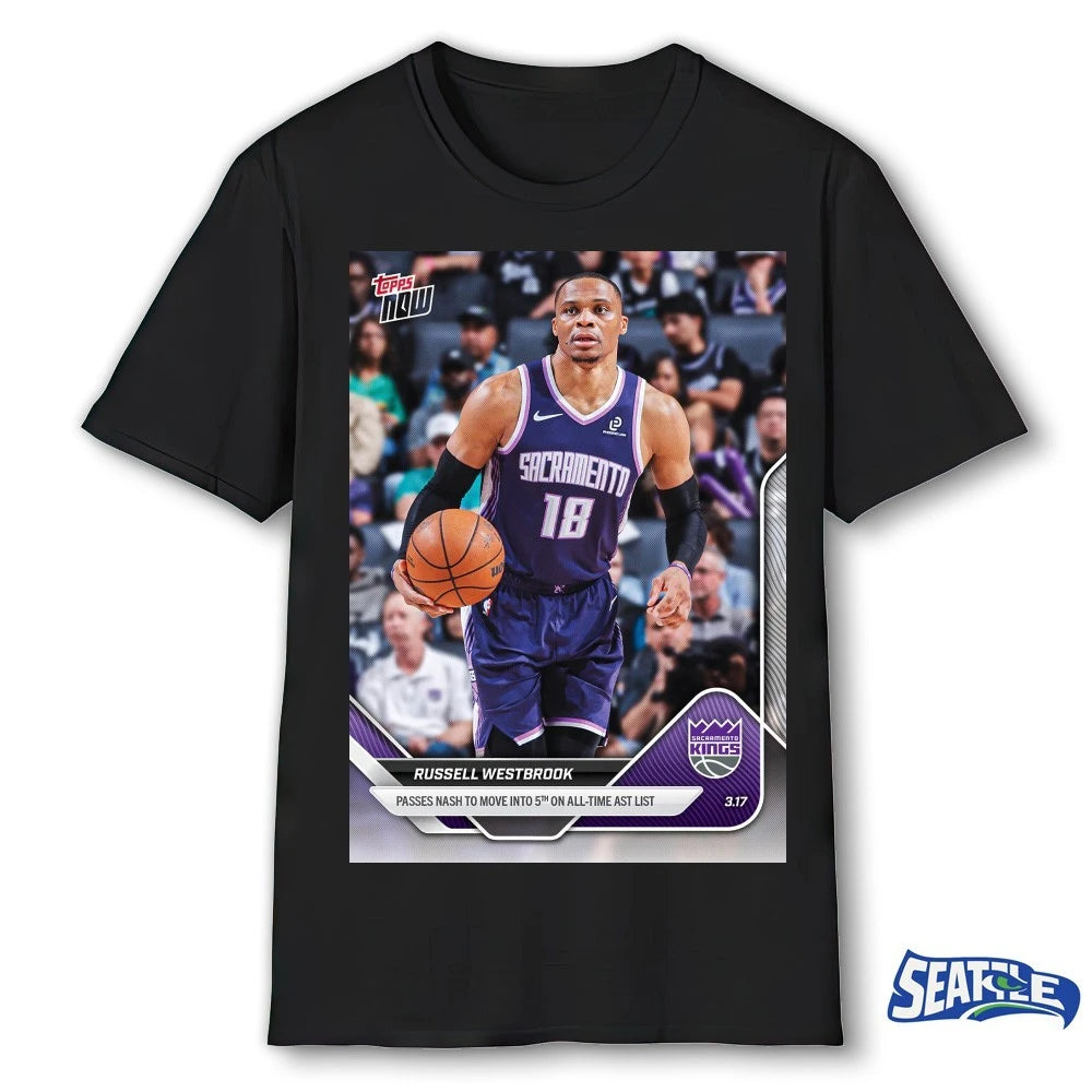 Official Russell Westbrook Passes Nash To Move Into 5th On All-Time Ast List 2025-26 NBA Topps NOW Card t-shirt