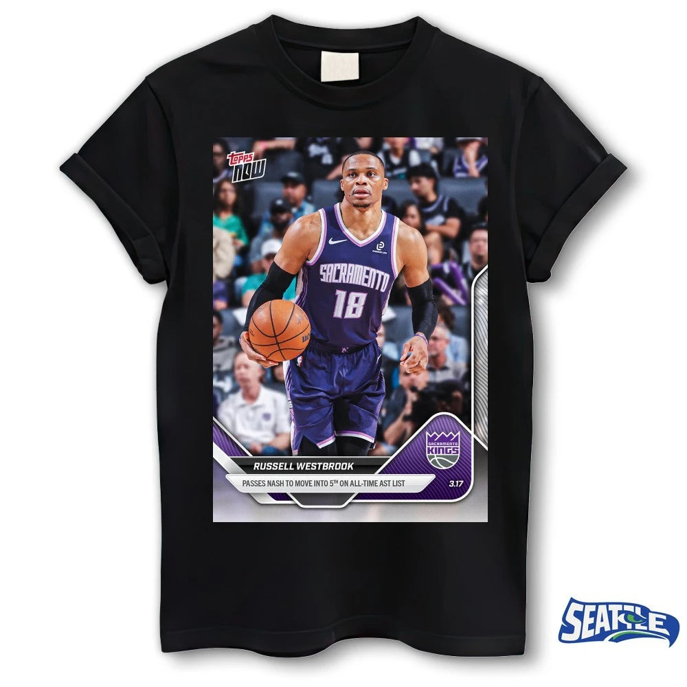 Official Russell Westbrook Passes Nash To Move Into 5th On All-Time Ast List 2025-26 NBA Topps NOW Card t-shirt