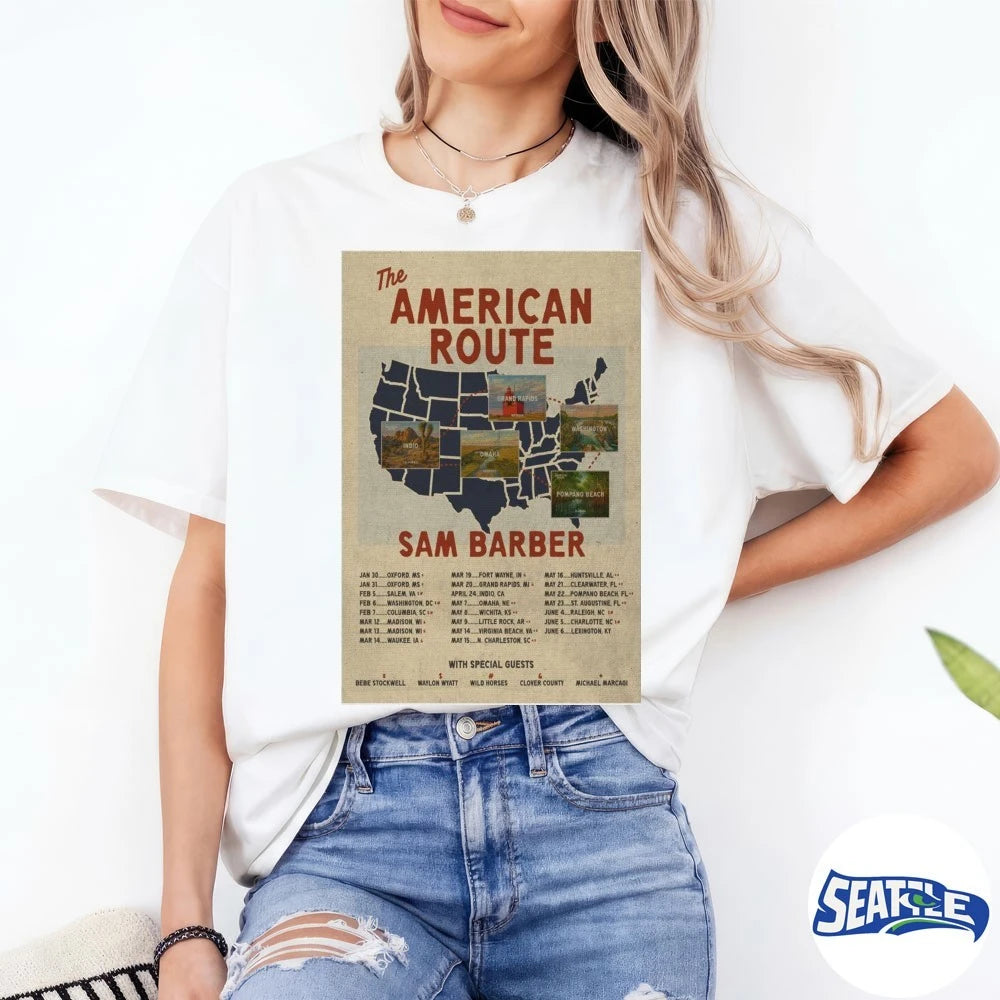 Official Sam Barber The American Route 2026 Poster t-shirt