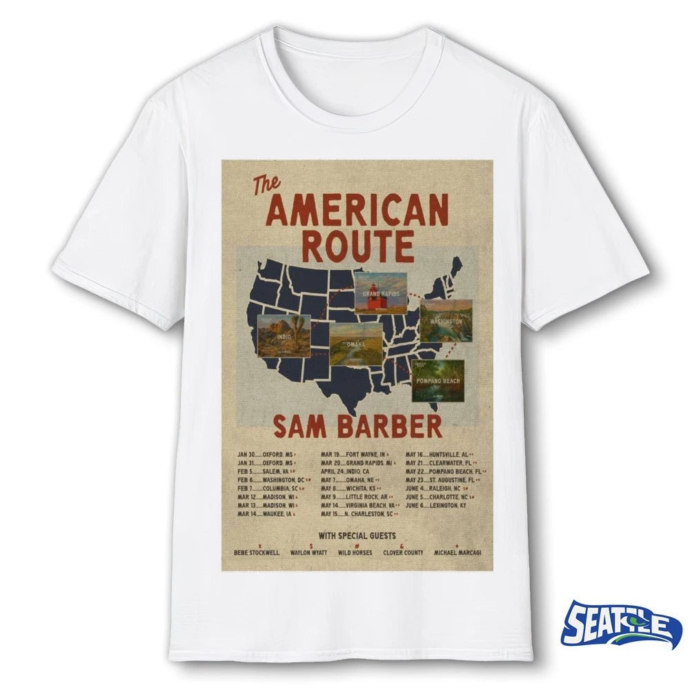 Official Sam Barber The American Route 2026 Poster t-shirt
