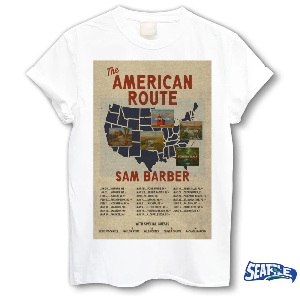 Official Sam Barber The American Route 2026 Poster t-shirt