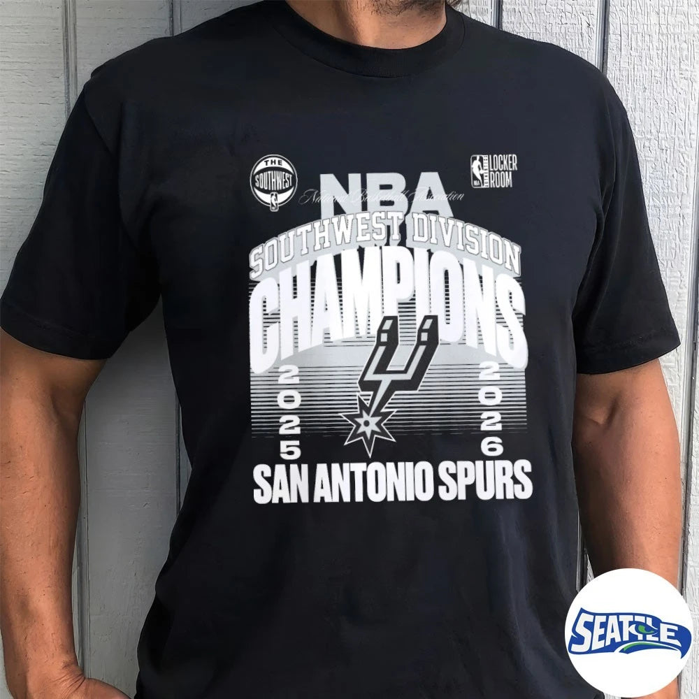 Official San Antonio Spurs 2026 Southwest Division Champions Locker Room NBA Basketball Team Fan Graphic t-shirt
