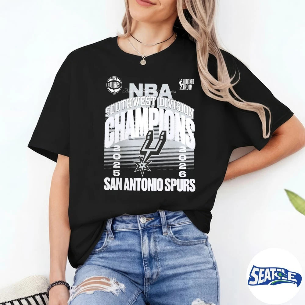 Official San Antonio Spurs 2026 Southwest Division Champions Locker Room NBA Basketball Team Fan Graphic t-shirt