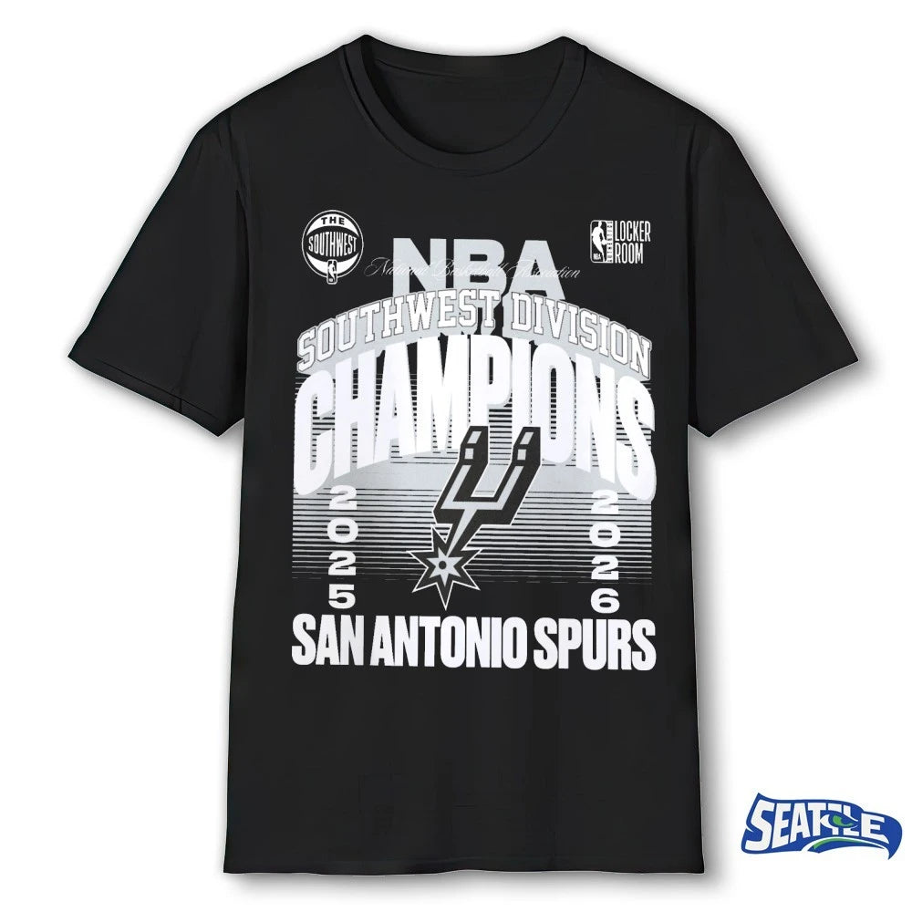 Official San Antonio Spurs 2026 Southwest Division Champions Locker Room NBA Basketball Team Fan Graphic t-shirt