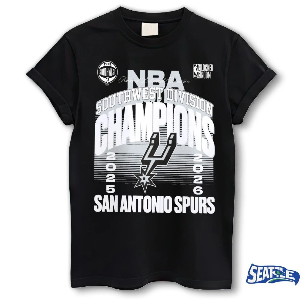 Official San Antonio Spurs 2026 Southwest Division Champions Locker Room NBA Basketball Team Fan Graphic t-shirt