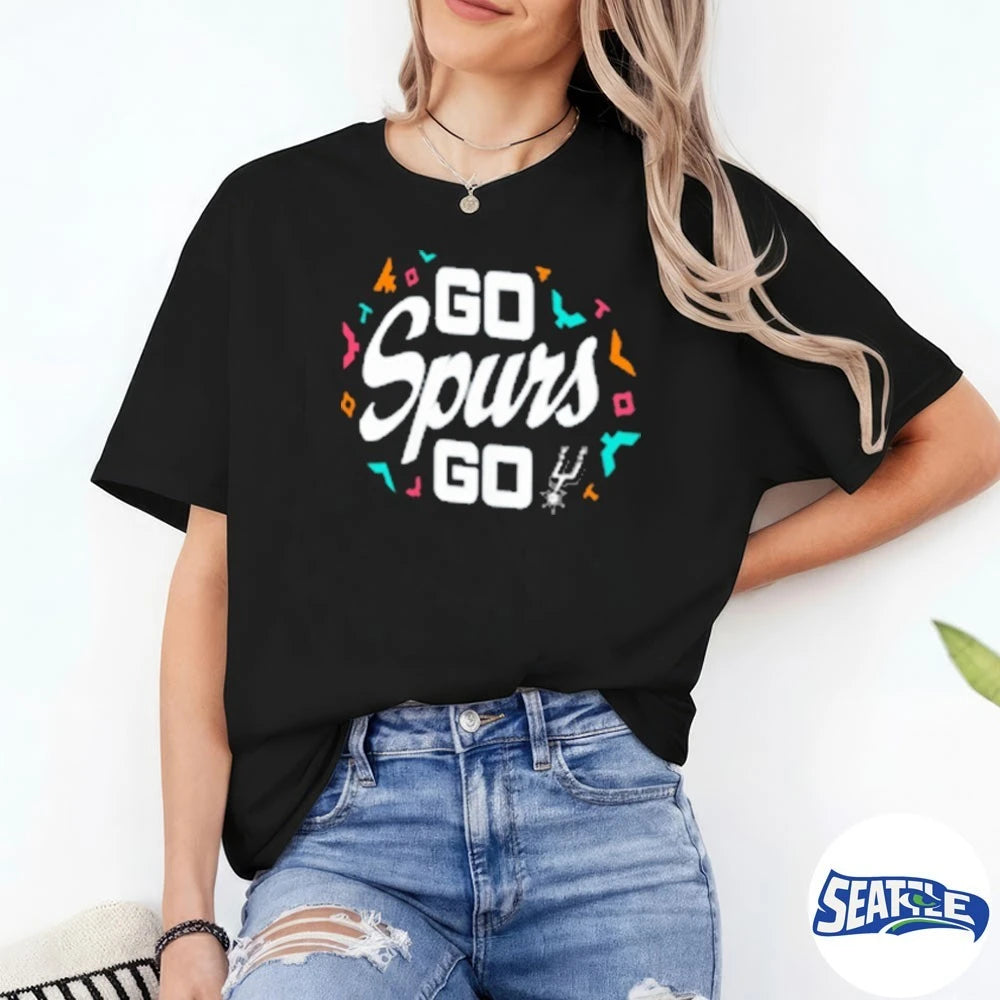 Official San Antonio Spurs Mens Stadium Essentials 2026 Playoff Mantra Go Spurs Go NBA Basketball Postseason Graphic t-shirt
