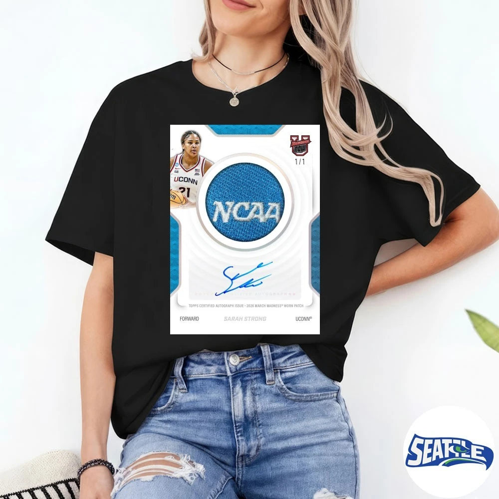 Official Sarah Strong UConn  NCAA Topps 2026 March Madness Worn Patch Signature t-shirt