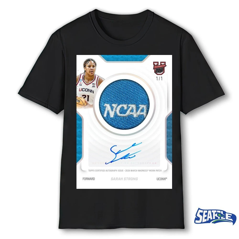 Official Sarah Strong UConn  NCAA Topps 2026 March Madness Worn Patch Signature t-shirt