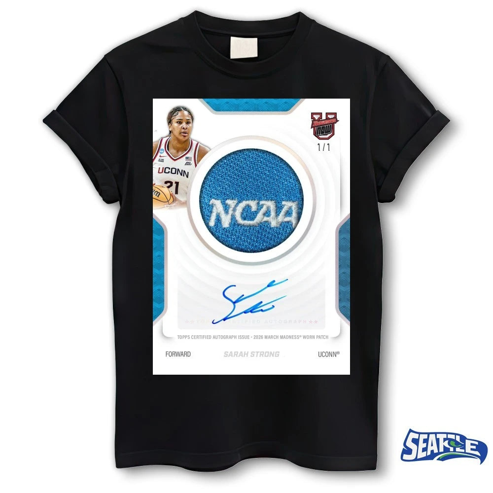 Official Sarah Strong UConn  NCAA Topps 2026 March Madness Worn Patch Signature t-shirt