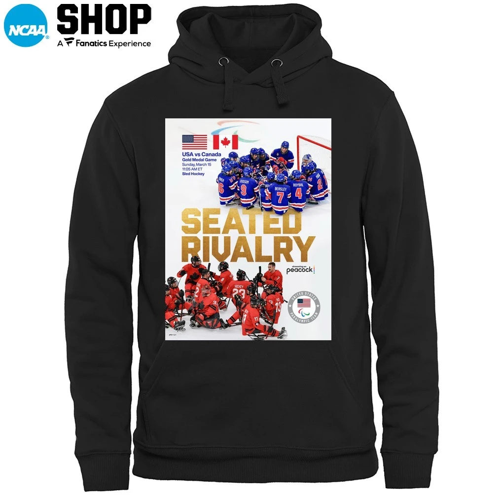 Official Seated Rivalry Usa Vs Canada Sled Hockey Matchup Gold Medal Game On March 15 2026 T-Shirt