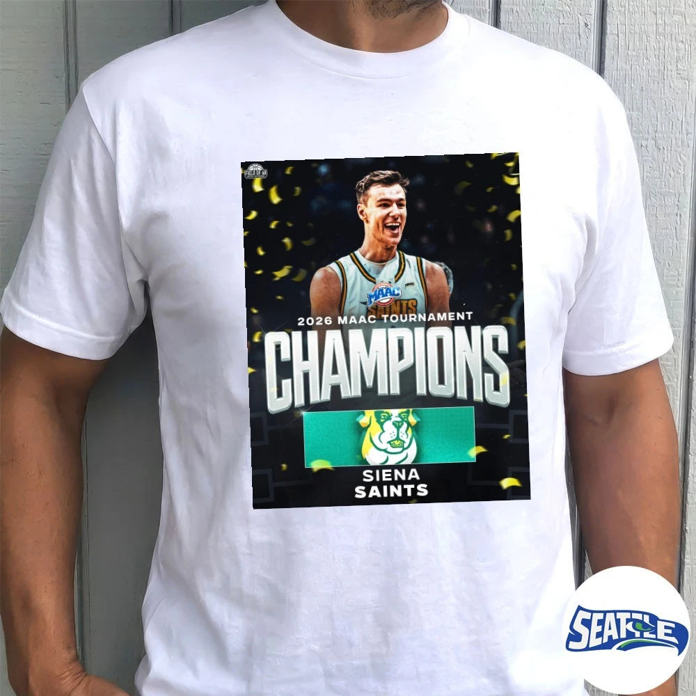 Official Siena Saints Men’s Basketball 2026 MAAC Tournament Champions Poster t-shirt