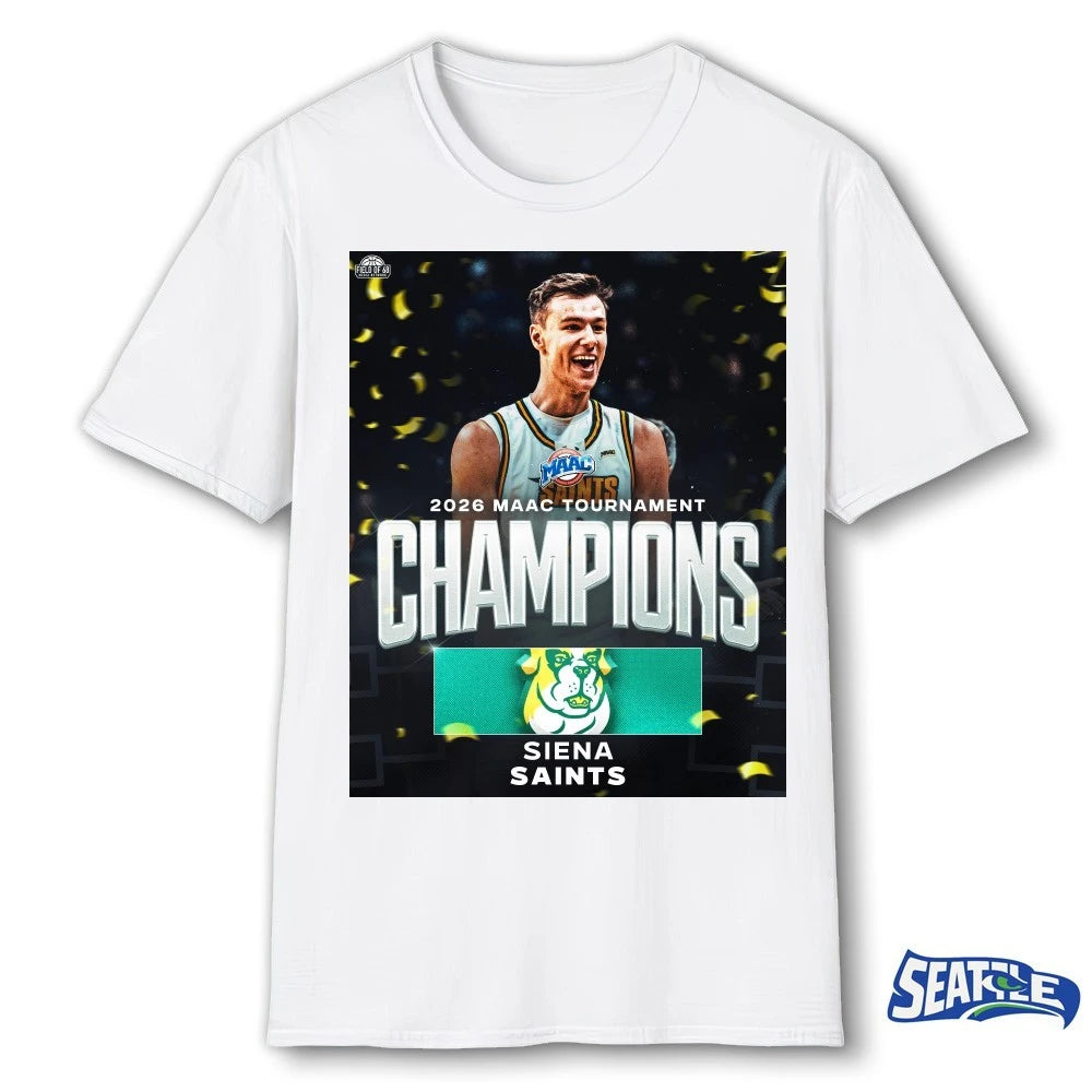 Official Siena Saints Men’s Basketball 2026 MAAC Tournament Champions Poster t-shirt