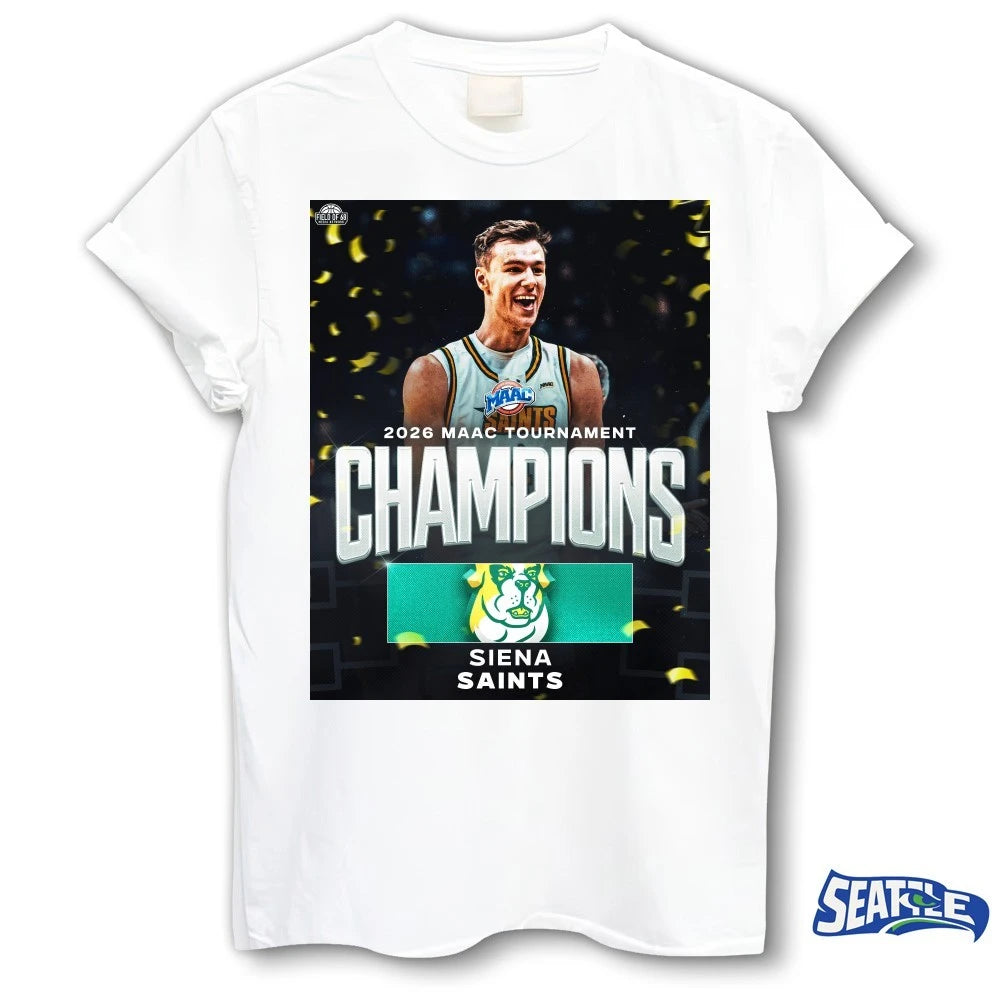 Official Siena Saints Men’s Basketball 2026 MAAC Tournament Champions Poster t-shirt