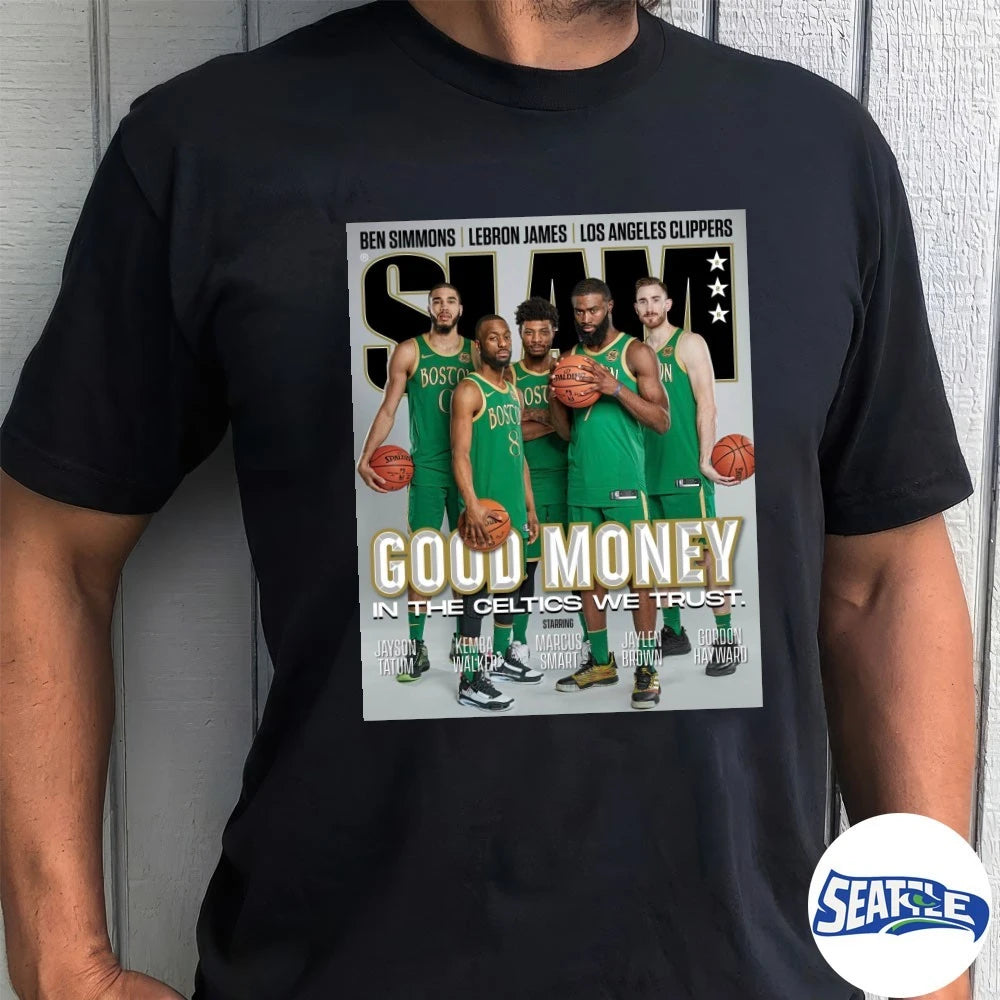 Official SLAM Magazine Boston Celtics Good Money In The Celtics We Trust Poster t-shirt