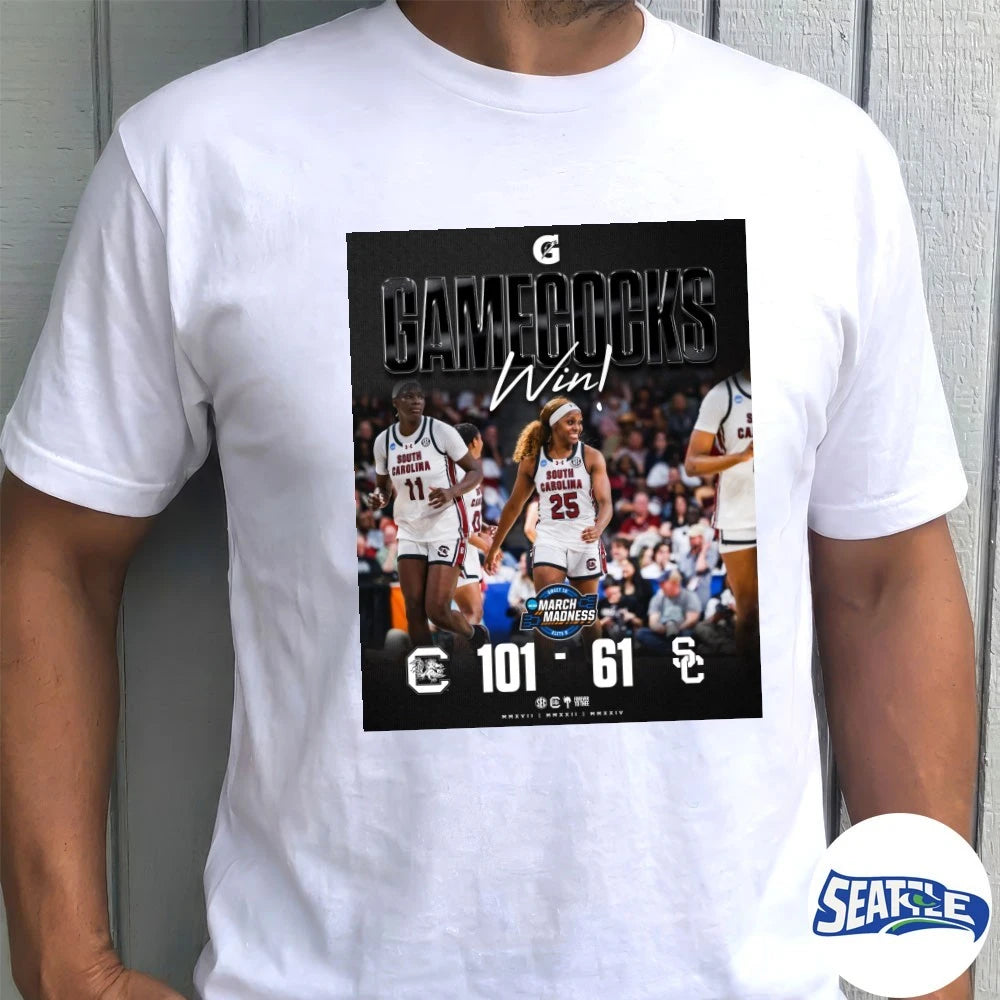 Official South Carolina Gamecocks Vs USC Trojans Women’s Basketball Win Final Score 101-61 Poster t-shirt
