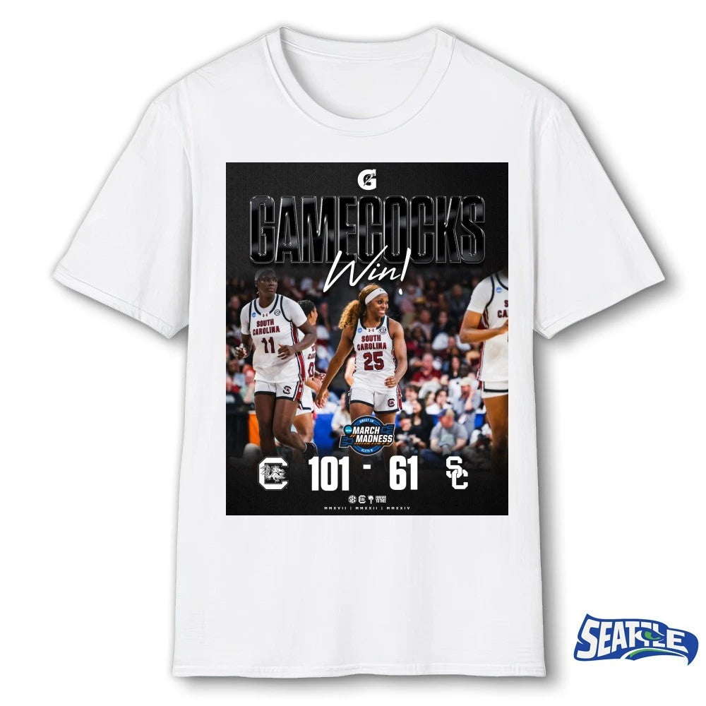 Official South Carolina Gamecocks Vs USC Trojans Women’s Basketball Win Final Score 101-61 Poster t-shirt