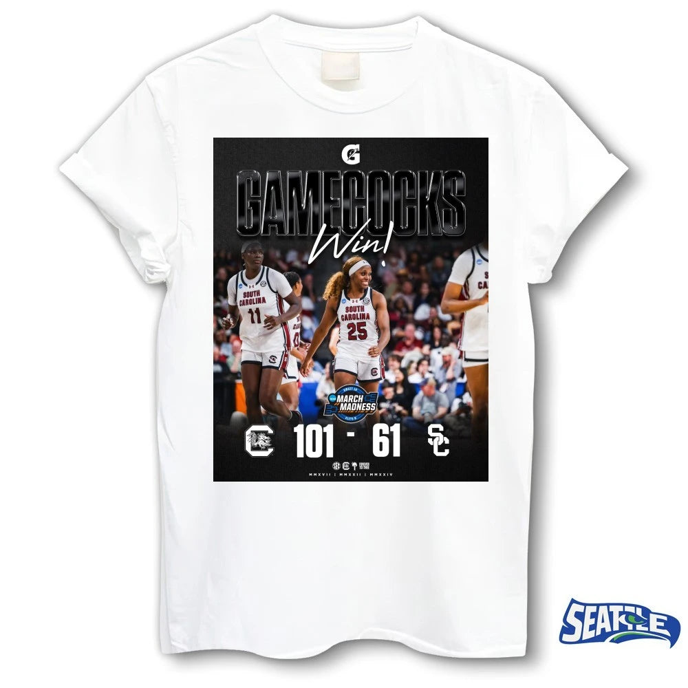 Official South Carolina Gamecocks Vs USC Trojans Women’s Basketball Win Final Score 101-61 Poster t-shirt