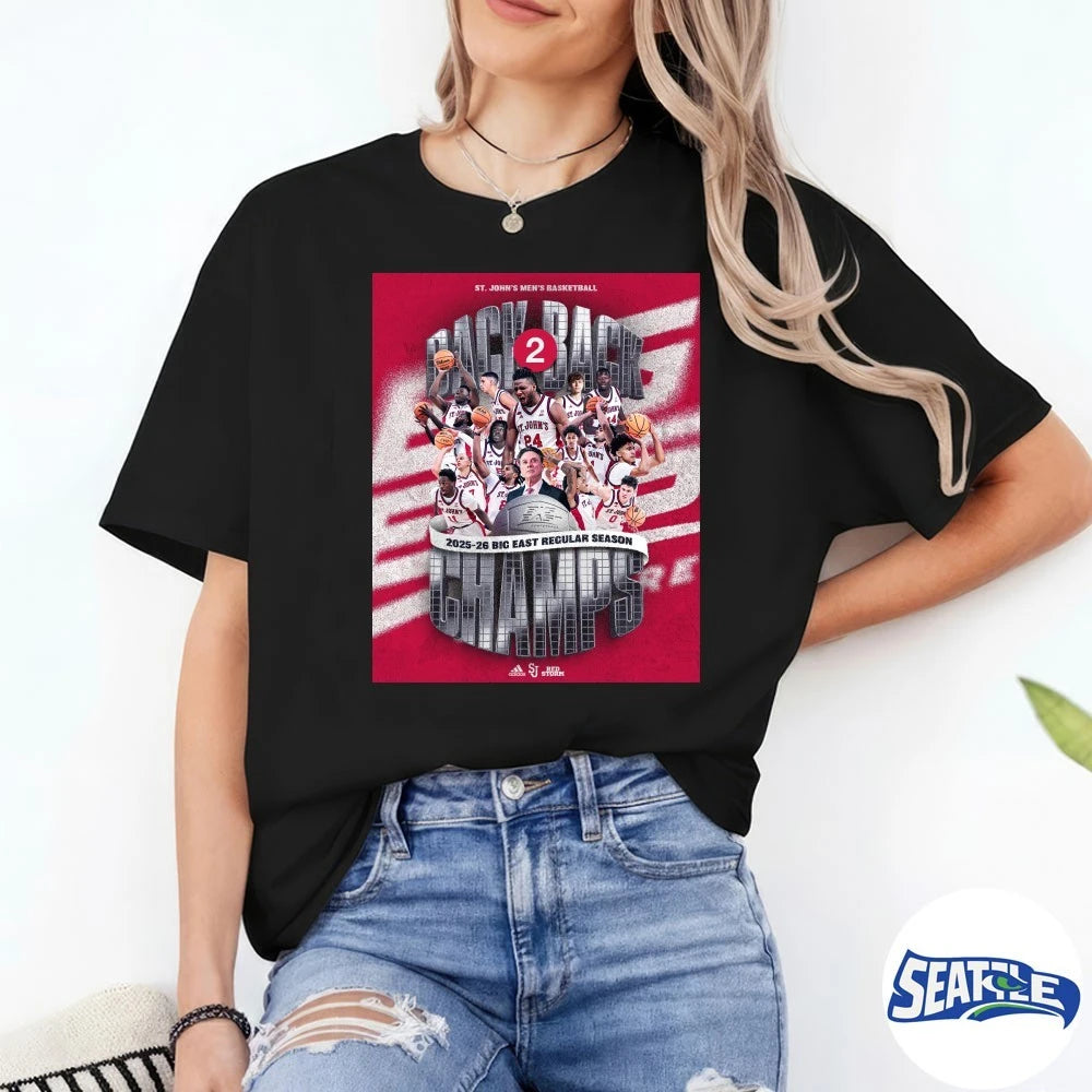 Official St John’s Men’s Basketball Back 2 Back 2025-26 Big East Regular Season Champs Poster t-shirt