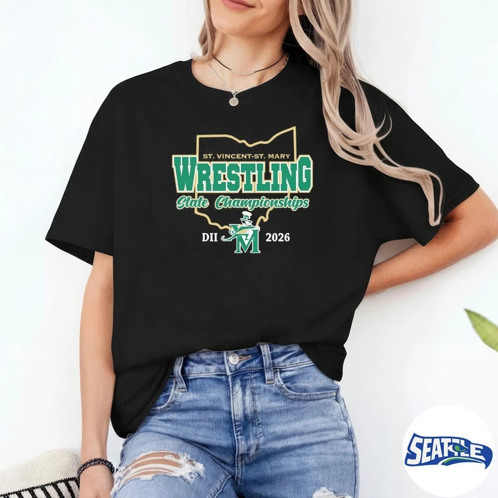 Official St. Vincent – St. Mary Wrestling State Championships DII 2026 t-shirt