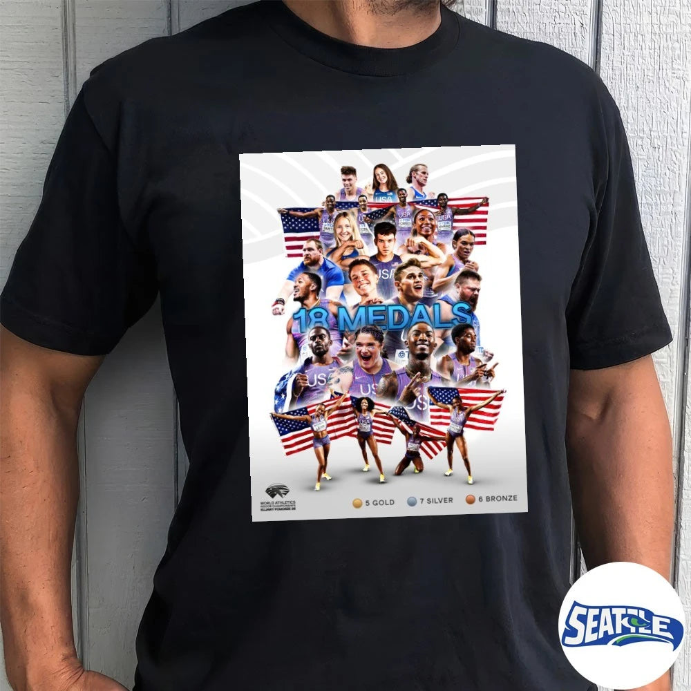 Official Team USA 18 Medals World Athletics Indoor Championships 2026 Poster t-shirt