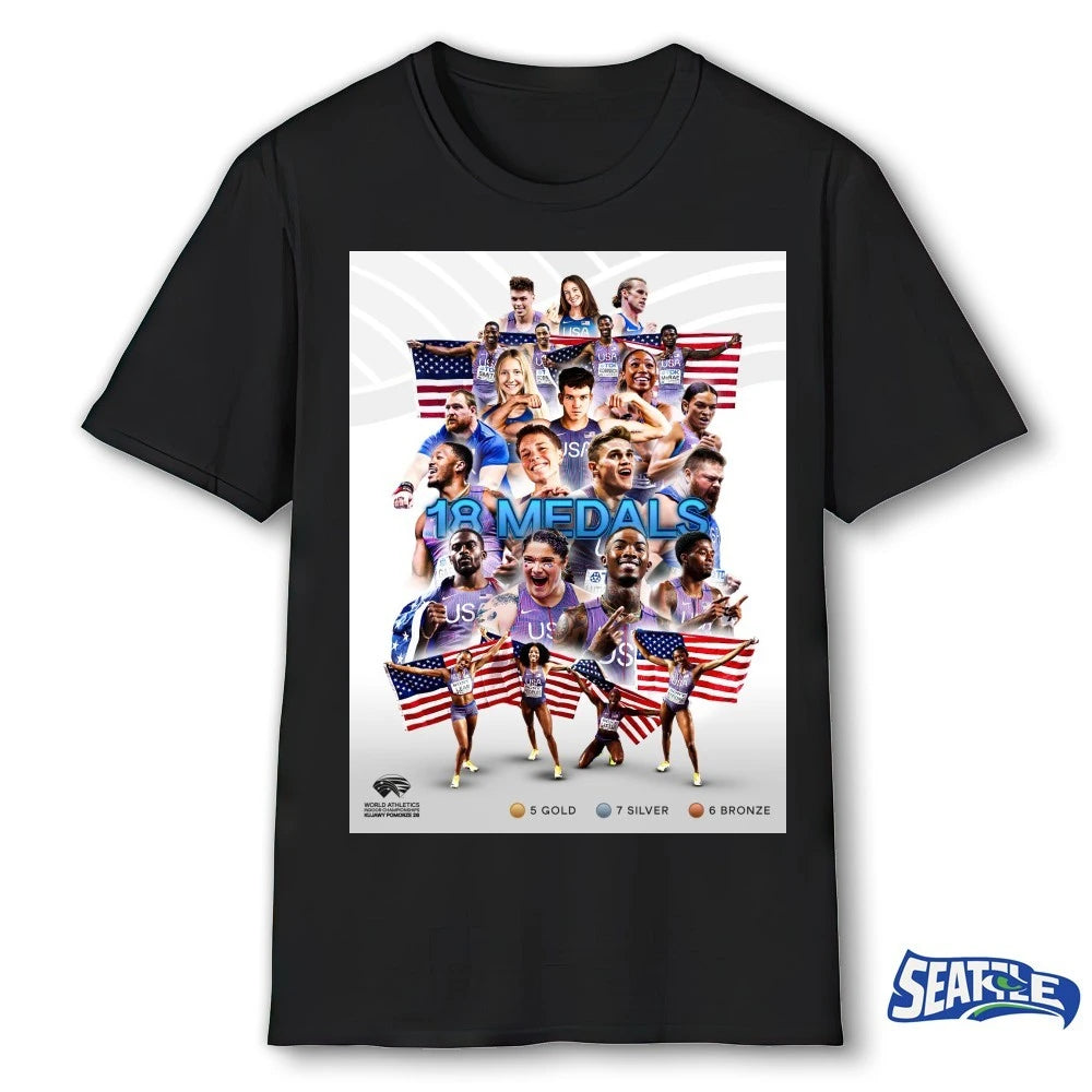Official Team USA 18 Medals World Athletics Indoor Championships 2026 Poster t-shirt