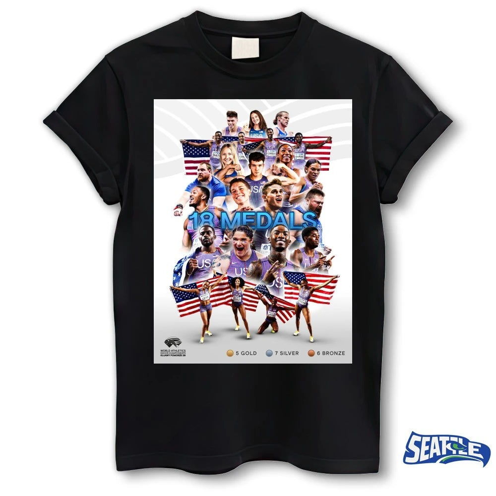 Official Team USA 18 Medals World Athletics Indoor Championships 2026 Poster t-shirt