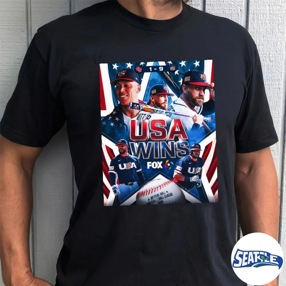 Official Team USA Wins Great Britain 2026 World Baseball Classic Score 9-1 Poster t-shirt
