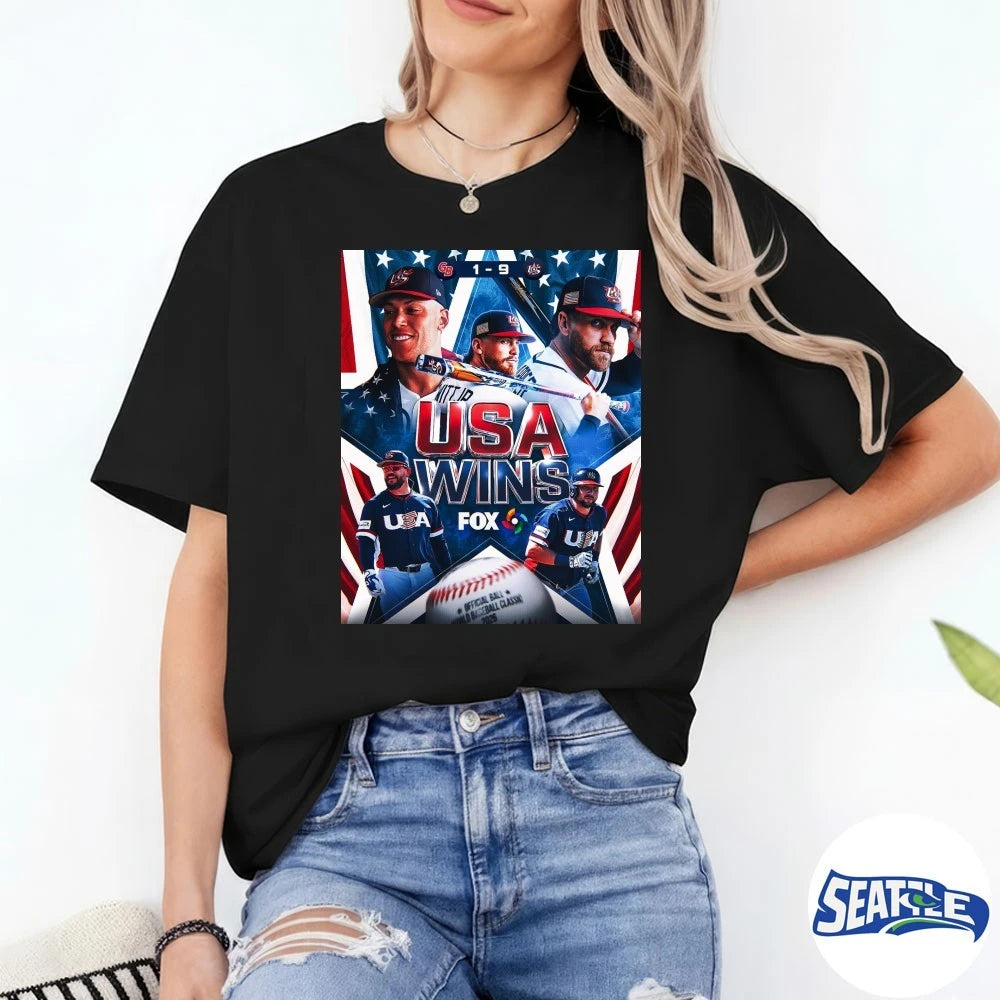 Official Team USA Wins Great Britain 2026 World Baseball Classic Score 9-1 Poster t-shirt