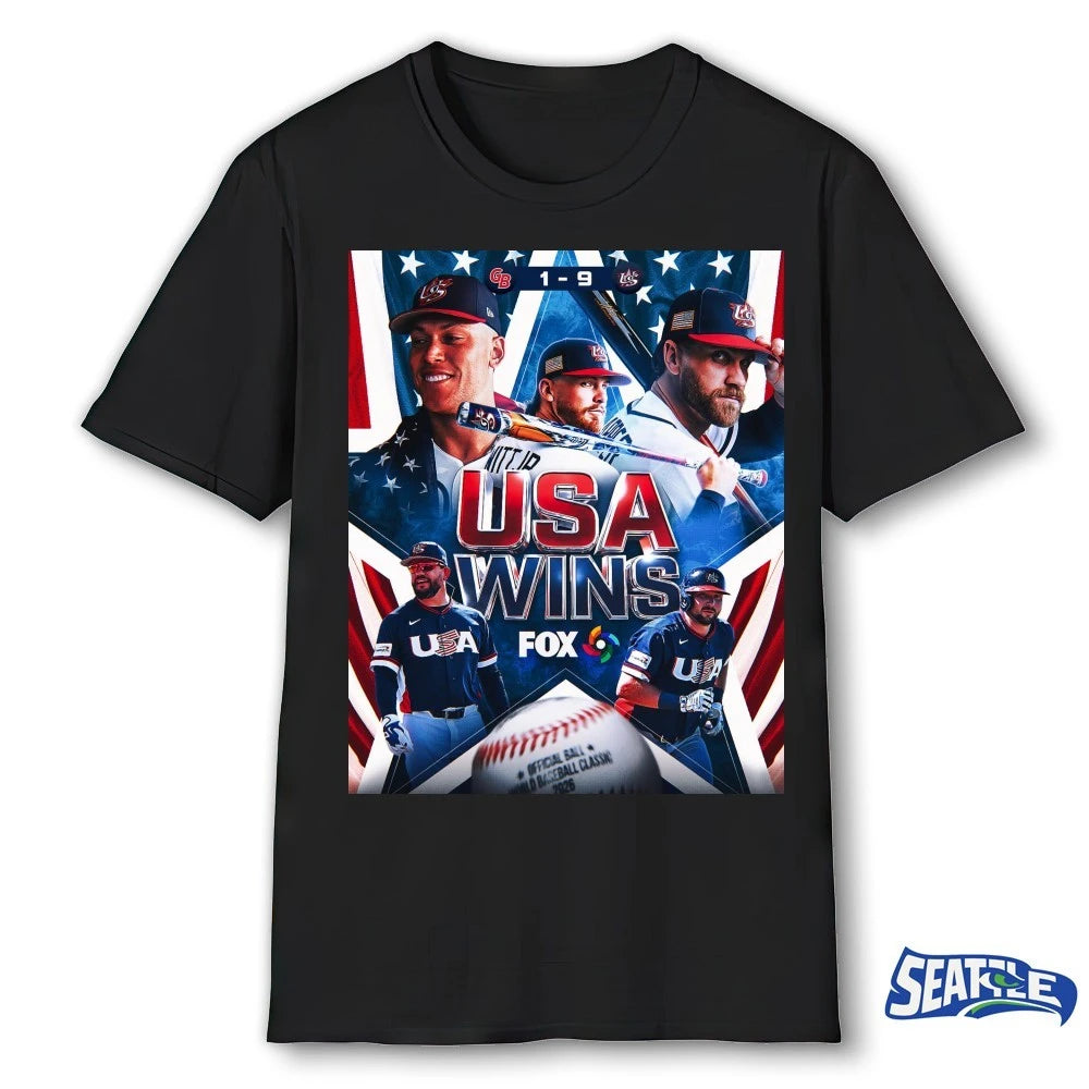 Official Team USA Wins Great Britain 2026 World Baseball Classic Score 9-1 Poster t-shirt