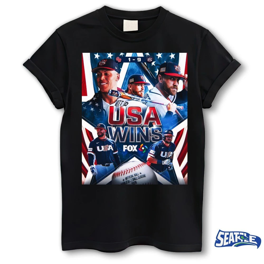 Official Team USA Wins Great Britain 2026 World Baseball Classic Score 9-1 Poster t-shirt