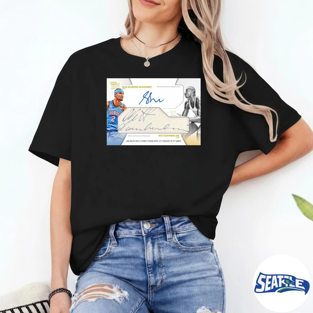 Official Topps NOW Shai Gilgeous-Alexander and Wilt Chamberlain SGA Bests Wilt’s Iconic Streak With 127-Straight Signatures t-shirt