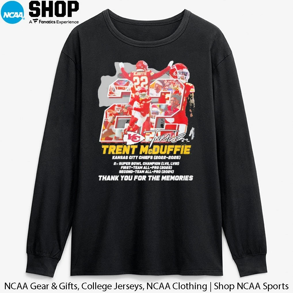 Official Trent McDuffie Kansas City Chiefs 2022-2025 Thank You For The Memories Signature T-Shirt