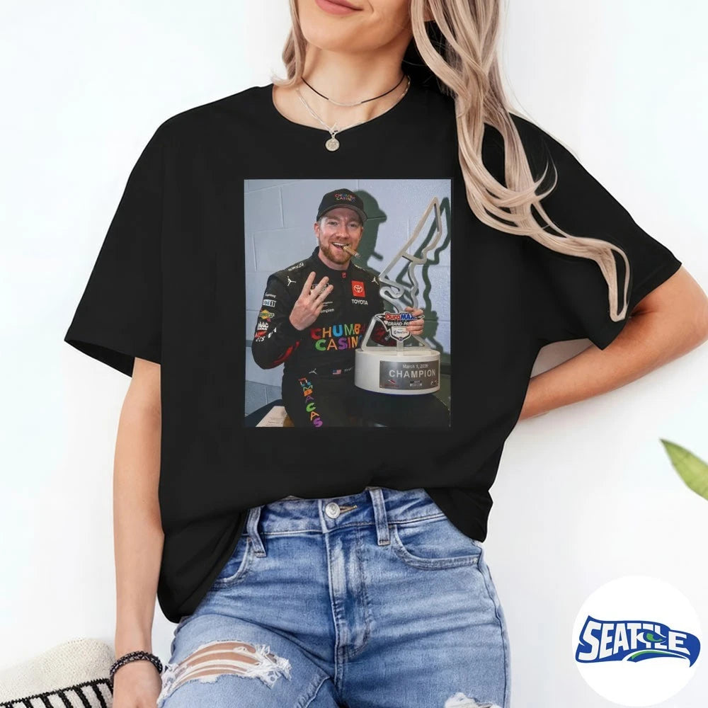 Official Tyler Reddick Three Peat March 1 2026 Champion t-shirt