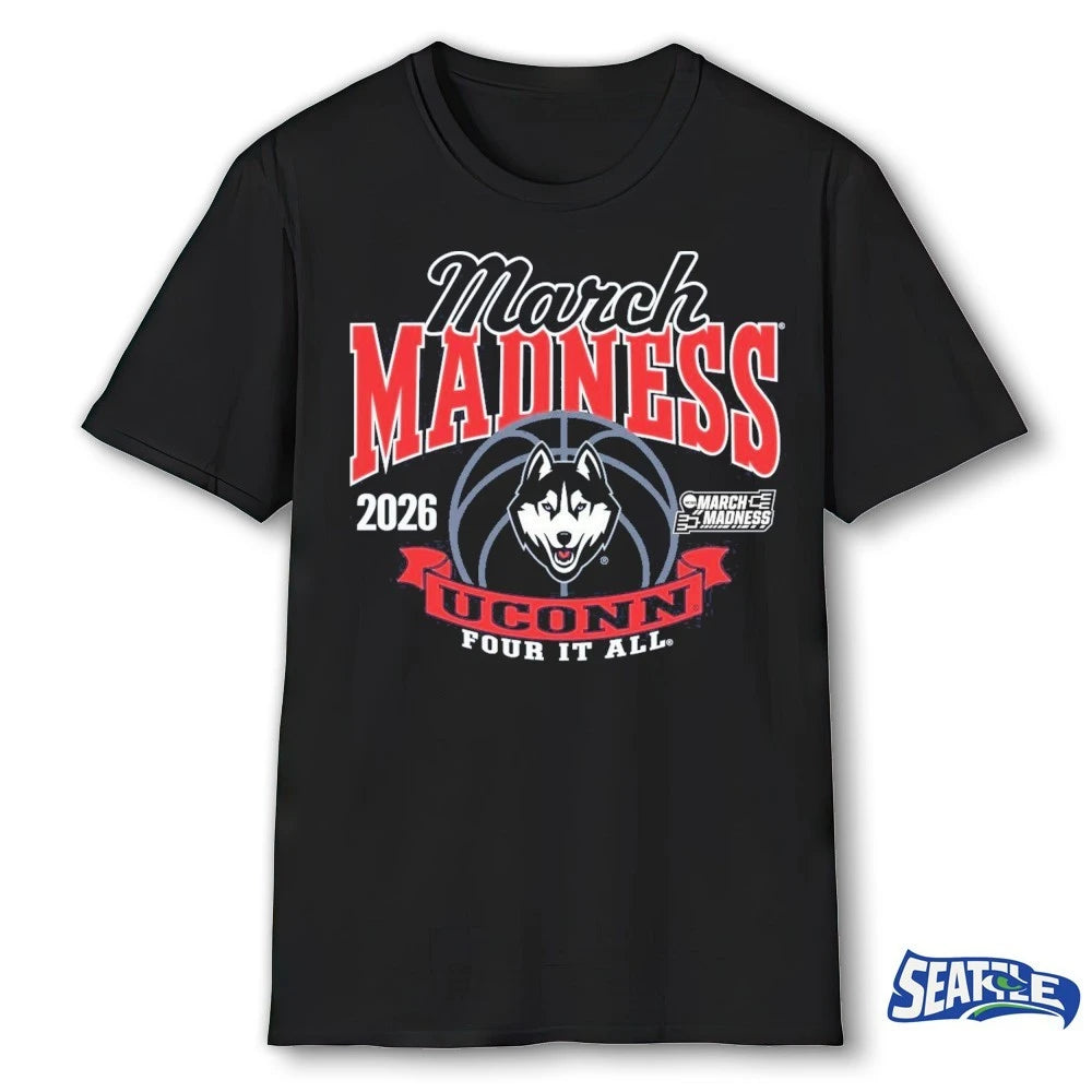 Official UConn Huskies Women’s Basketball 2026 March Madness Bound Four It All t-shirt