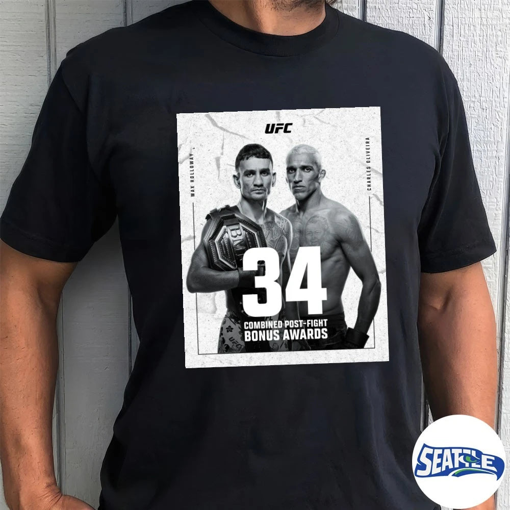 Official UFC 326 Max Holloway And Charles Oliveira 34 Combined Post-Fight Bonus Awards Poster t-shirt