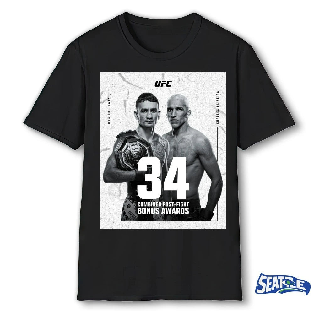 Official UFC 326 Max Holloway And Charles Oliveira 34 Combined Post-Fight Bonus Awards Poster t-shirt