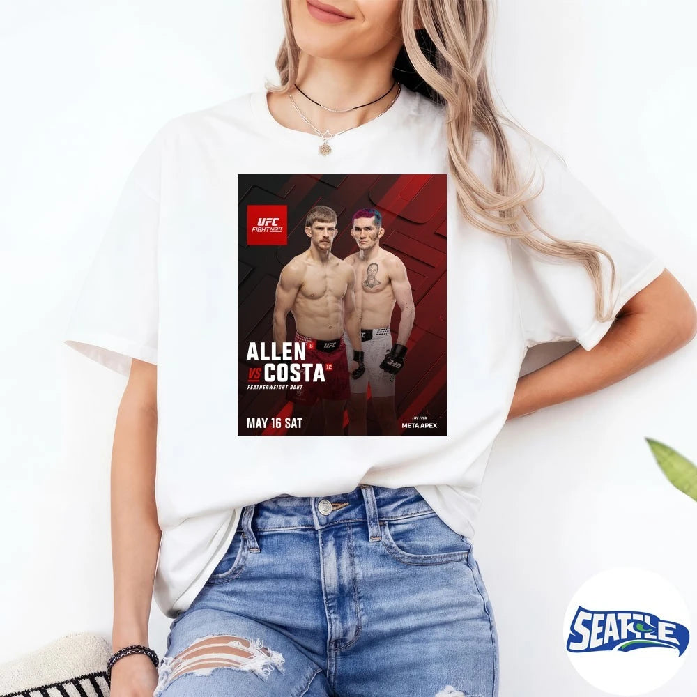 Official UFC Fight Night Allen Vs Costa Featherweight Bout May 16 2026 Poster t-shirt