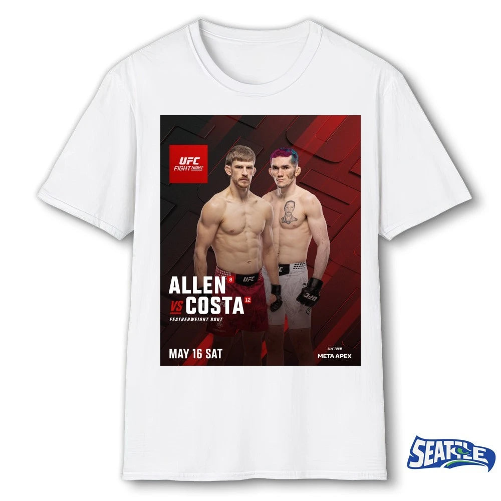 Official UFC Fight Night Allen Vs Costa Featherweight Bout May 16 2026 Poster t-shirt
