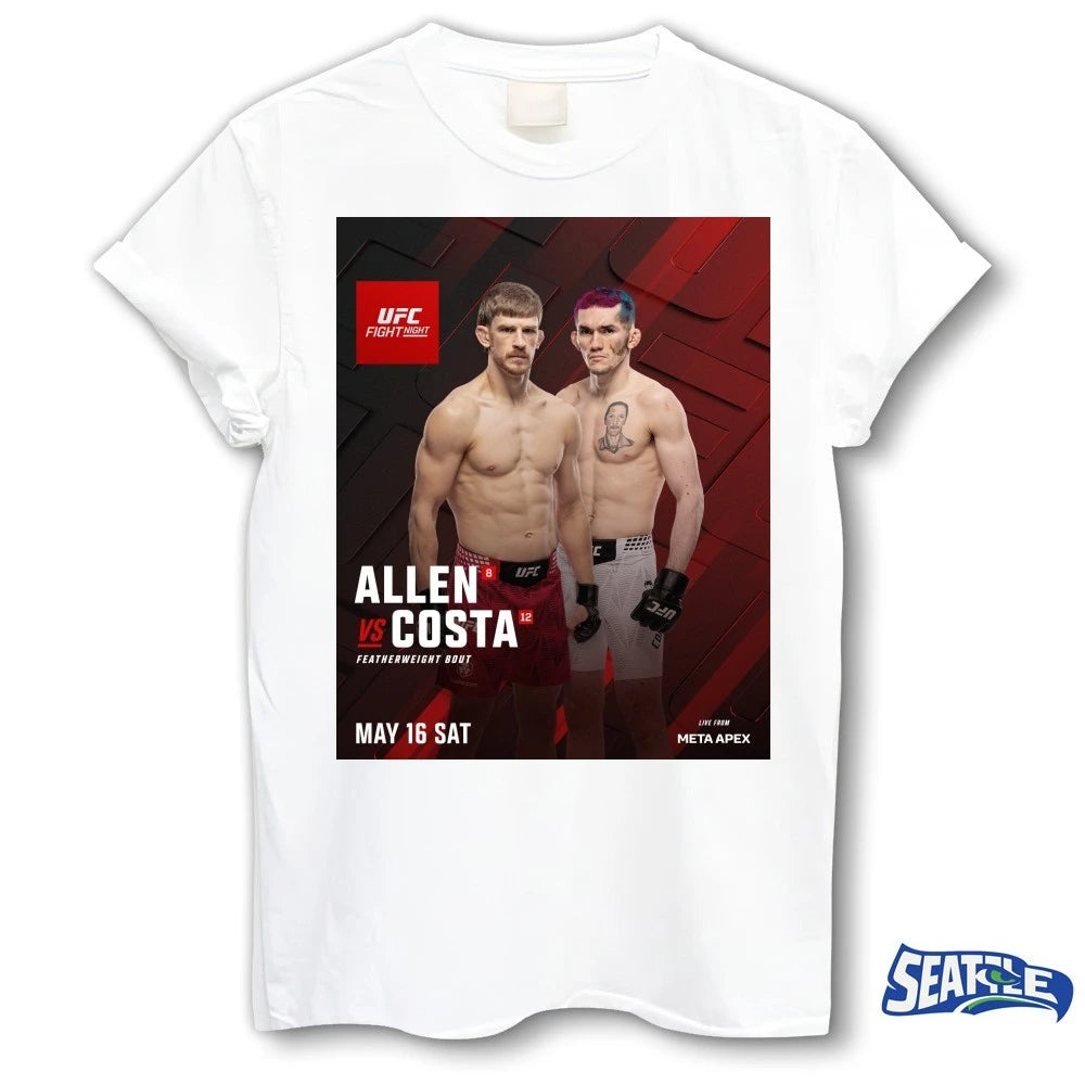 Official UFC Fight Night Allen Vs Costa Featherweight Bout May 16 2026 Poster t-shirt