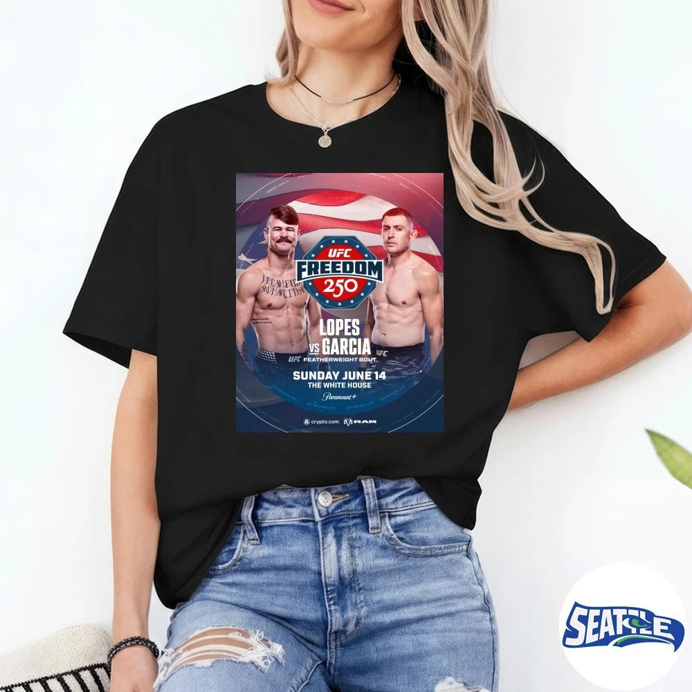 Official UFC Freedom 250 Lopes Vs Garcia Featherweight Bout June 14, 2026 The White House Poster t-shirt