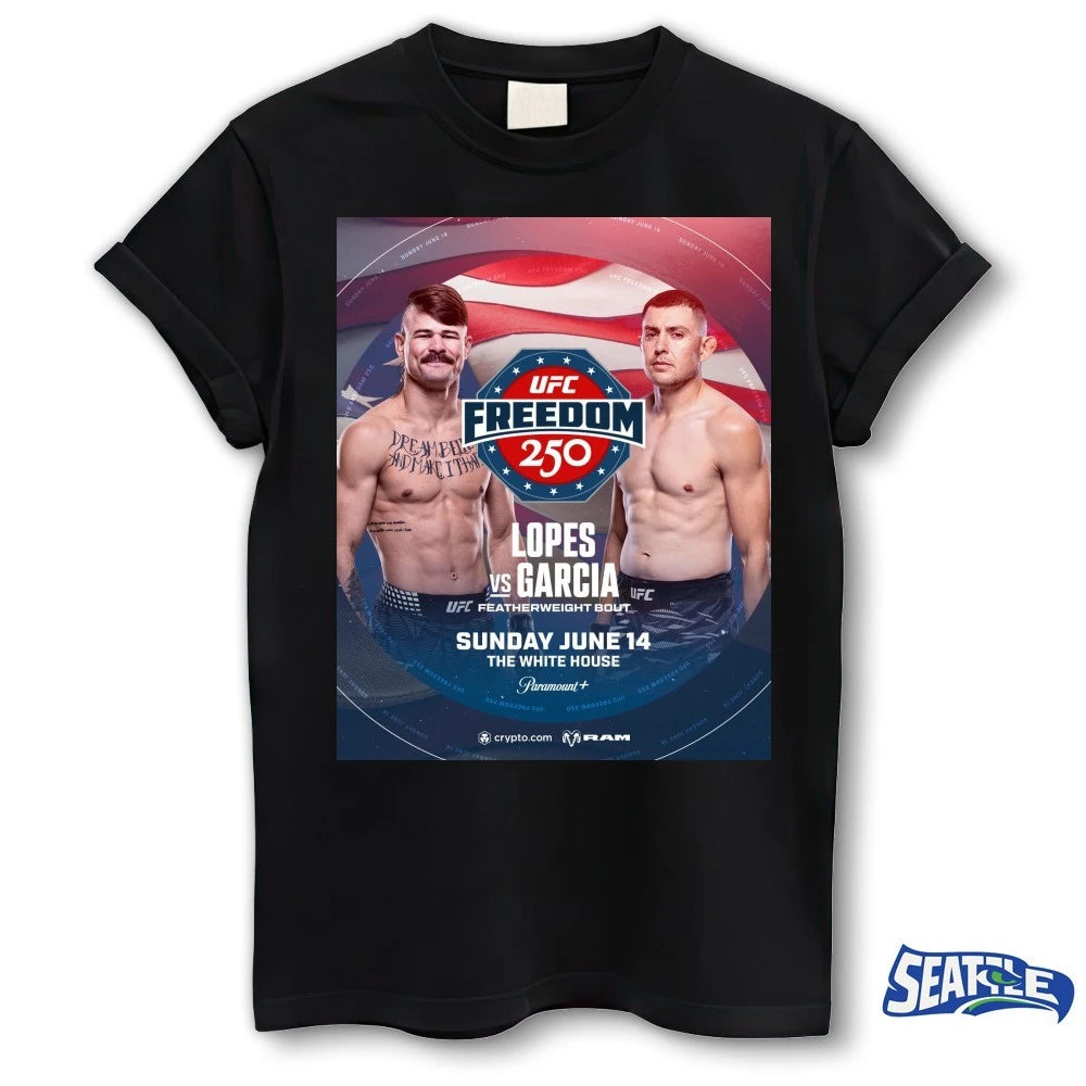 Official UFC Freedom 250 Lopes Vs Garcia Featherweight Bout June 14, 2026 The White House Poster t-shirt