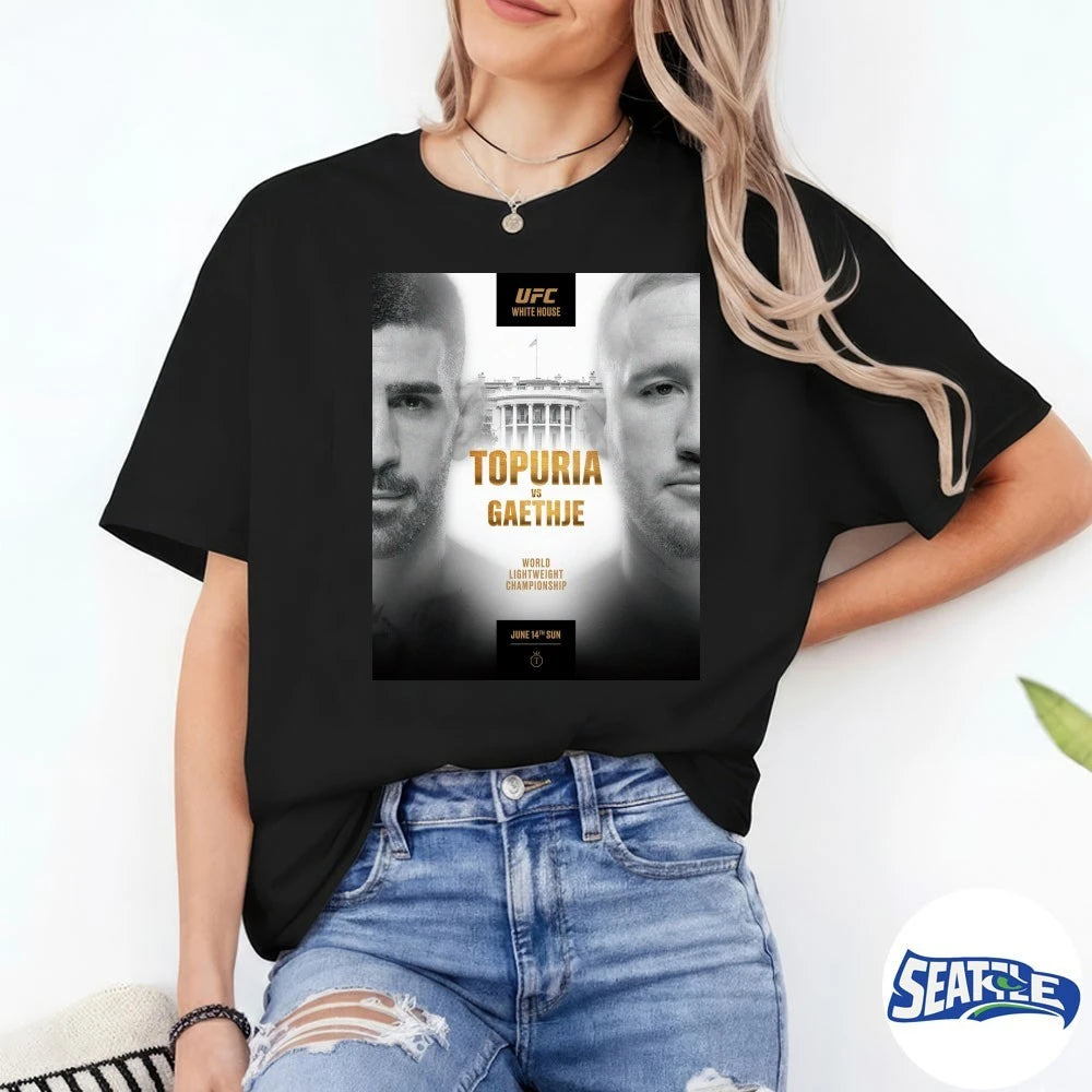 Official UFC White House Ilia Topuria vs. Justin Gaethje World Lightweight Championship June 14th 2026 Poster t-shirt