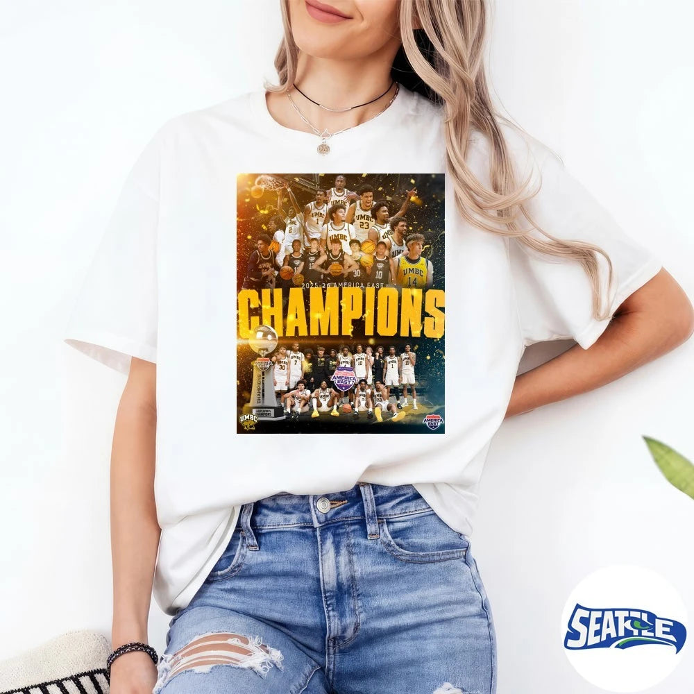 Official UMBC Retrievers Men’s Basketball 2025-26 America East Conference Champions Poster t-shirt
