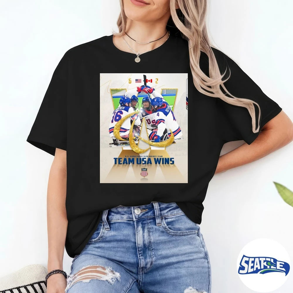 Official US Paralympic Sled Hockey Team Team USA Wins Winter Paralympics 2026 Poster t-shirt