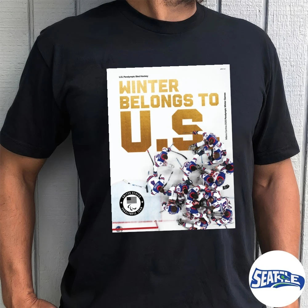 Official US Paralympic Sled Hockey Winter Belongs To US Milano Cortina 2026 Poster t-shirt