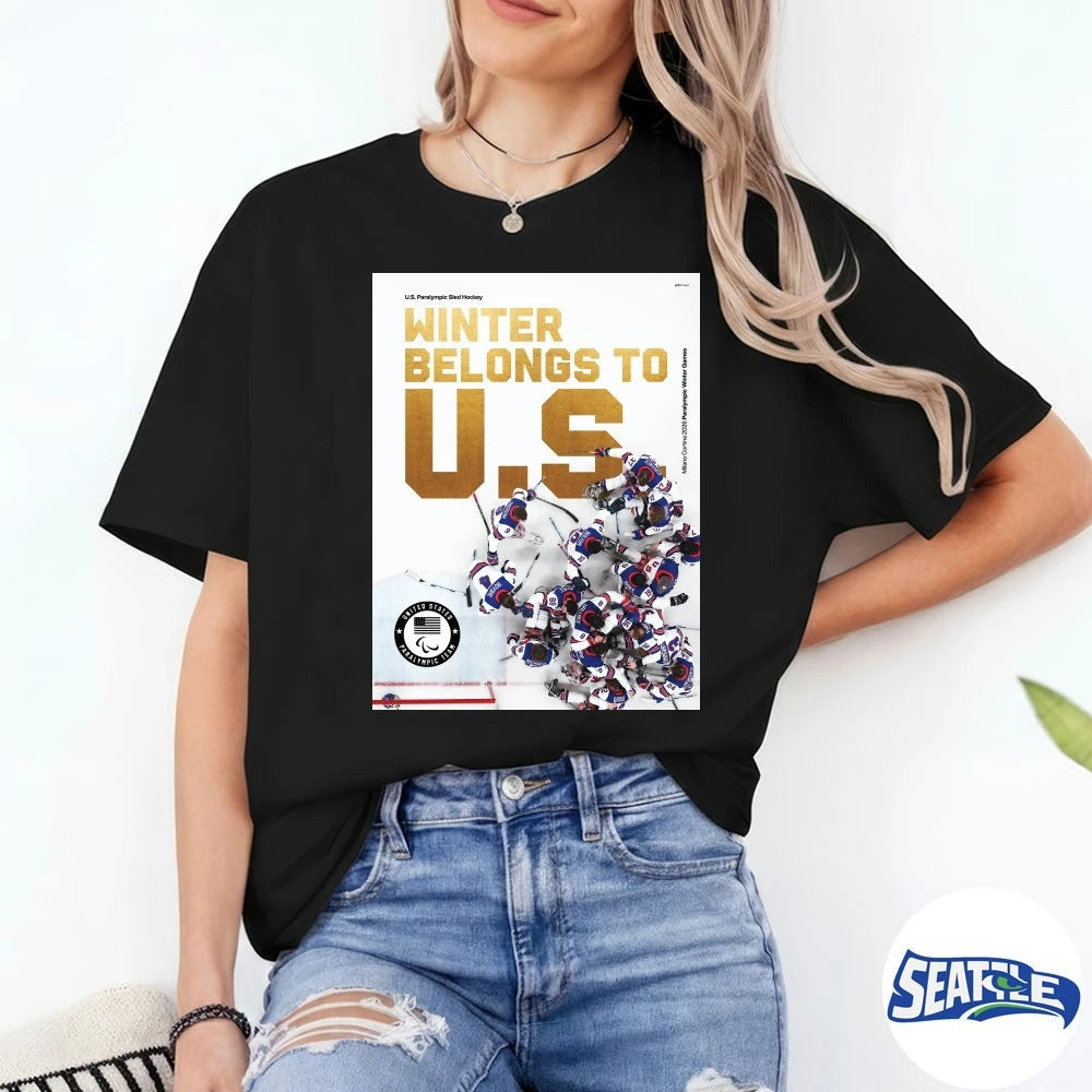 Official US Paralympic Sled Hockey Winter Belongs To US Milano Cortina 2026 Poster t-shirt