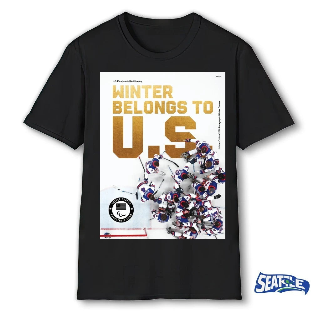 Official US Paralympic Sled Hockey Winter Belongs To US Milano Cortina 2026 Poster t-shirt