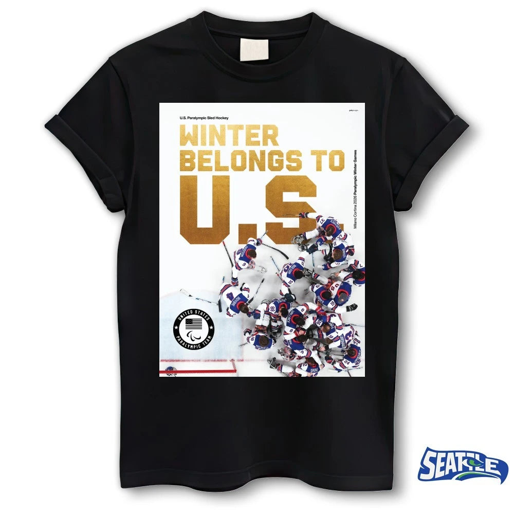 Official US Paralympic Sled Hockey Winter Belongs To US Milano Cortina 2026 Poster t-shirt