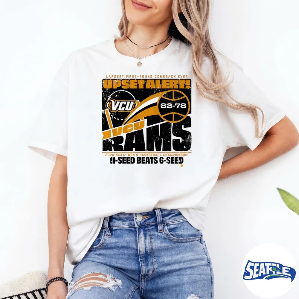 Official VCU Rams MBB 2026 March Madness Largest First-Round Comeback Ever Upset Alert 11-Seed Beats 6-Seed t-shirt