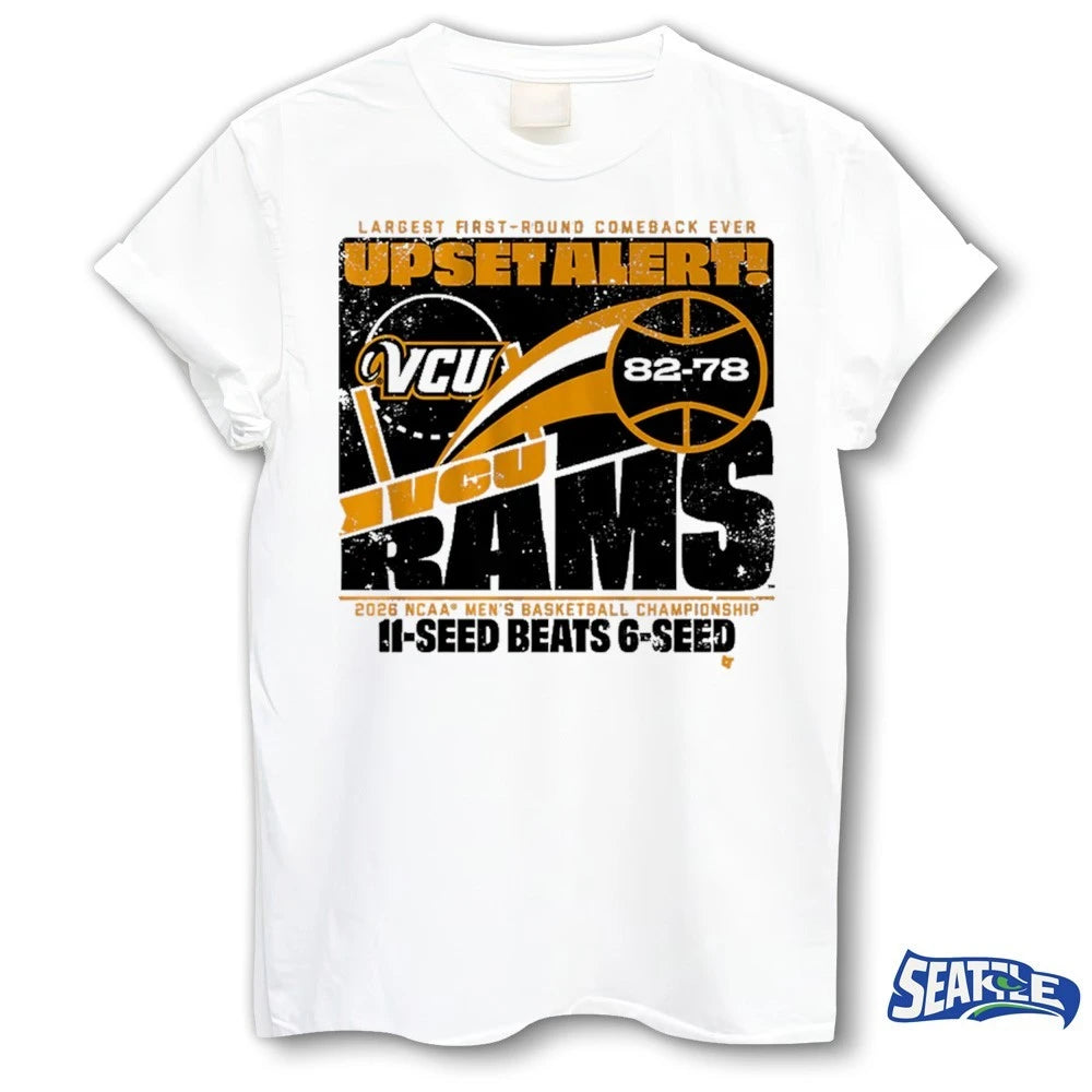 Official VCU Rams MBB 2026 March Madness Largest First-Round Comeback Ever Upset Alert 11-Seed Beats 6-Seed t-shirt